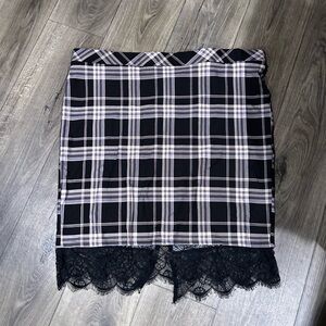 Torrid Black Pink and White Plaid Pencil Skirt with Lace